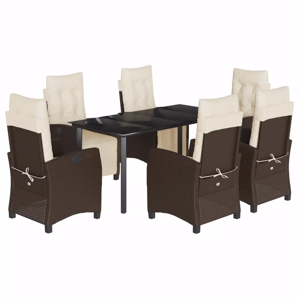 Set da pranzo da giardino vidaXL in polyrattan marrone con tavolo in vetro e 7 pezzi – 2