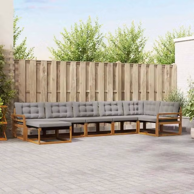 Set di divani da esterno 7 pz Grigio Naturale e Chiaro 3369674