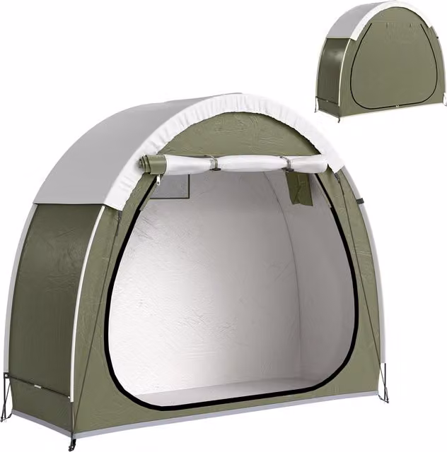 Tenda per 2 biciclette Outsunny, tettoia impermeabile in poliestere 210D con ventilazione e protezione UPF50+, colore verde, L: 200 cm, P: 80 cm, H: 170 cm – 1