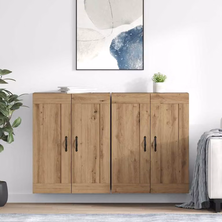 Set di 2 mobili a muro moderni vidaXL in rovere artigianale, L: 69,5 cm, P: 34 cm, H: 90 cm