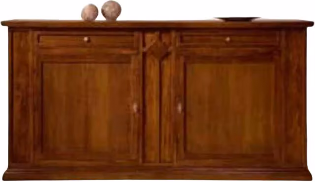 Madia credenza in legno di pino con 2 porte color noce Mobili 2G L: 213 cm, P: 51 cm, H: 12 cm
