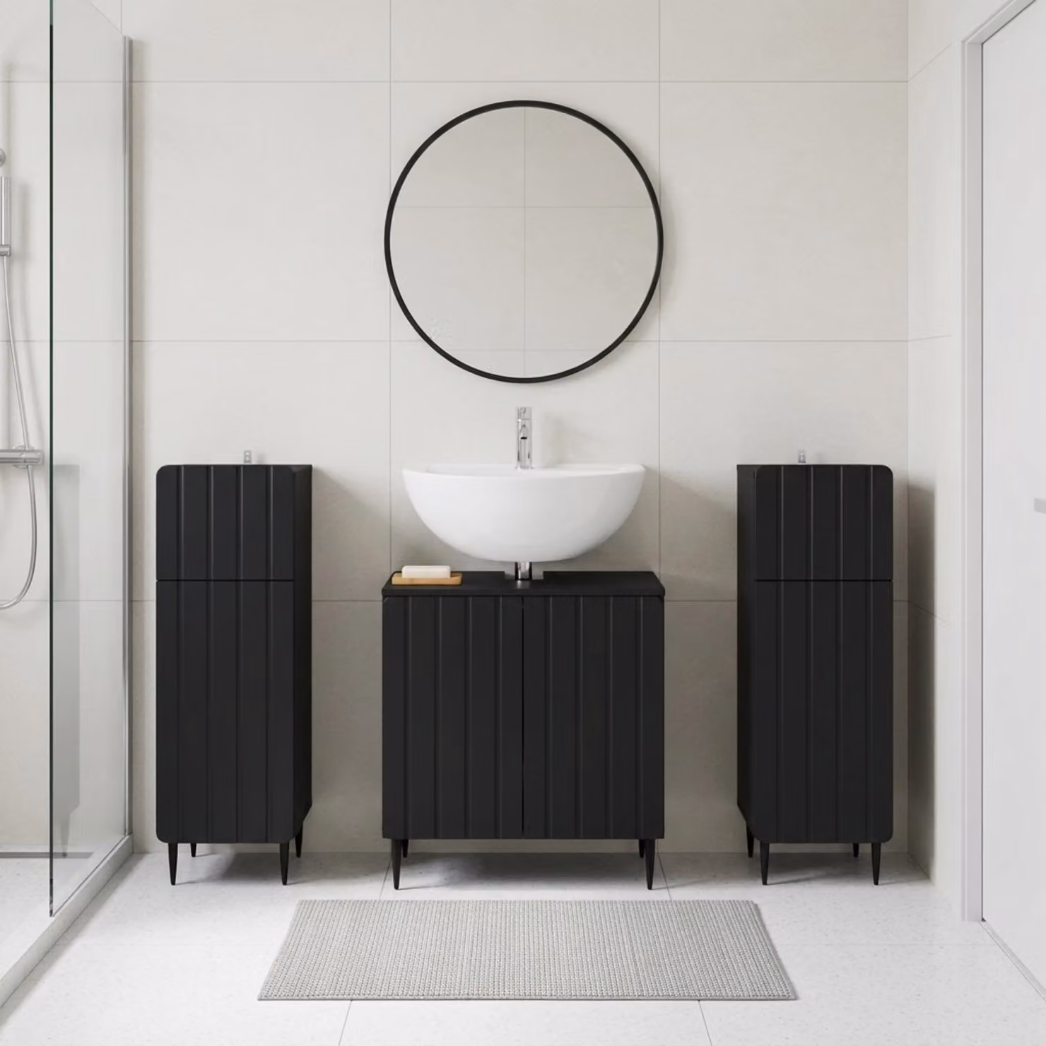 Set di mobili da bagno vidaXL ZWOLLE in 3 pezzi nero opaco con mobile lavabo e armadietti laterali