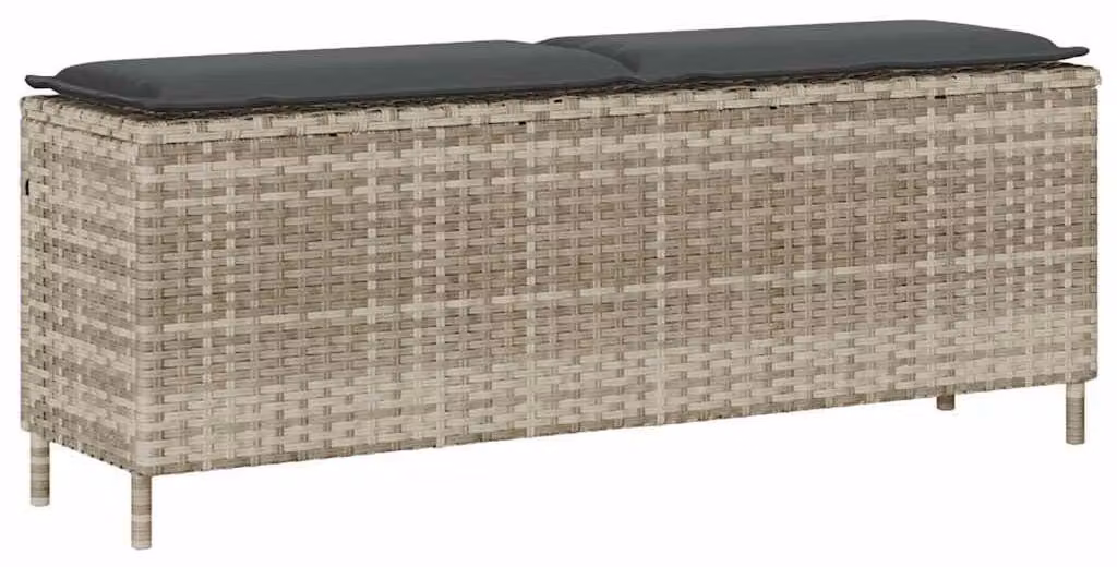 Panca da giardino in rattan sintetico con cuscini, color grigio chiaro, dimensioni 110 x 30 x 40,5 cm