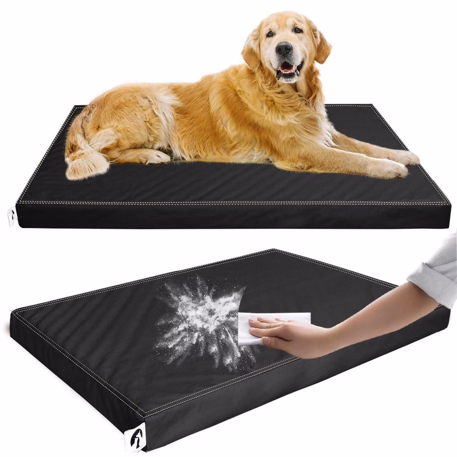 Cuccia ortopedica per cani di grossa taglia, realizzata in materiale sintetico che imita il cuoio, con rivestimento removibile, colore nero, dimensioni: lunghezza 116 cm x larghezza 71 cm x altezza 7 cm