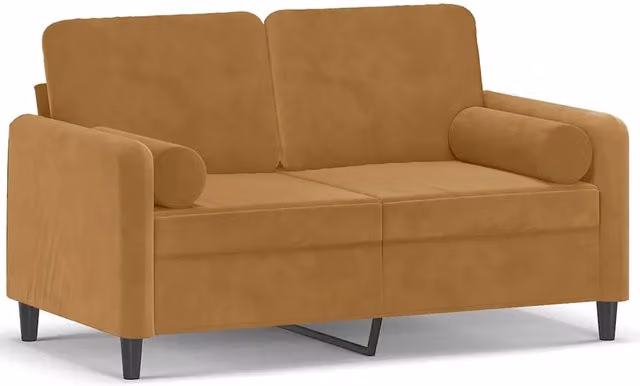Divano da soggiorno moderno in velluto marrone con cuscini e coperture rimovibili L: 138 cm, P: 80 cm, H: 77 cm
