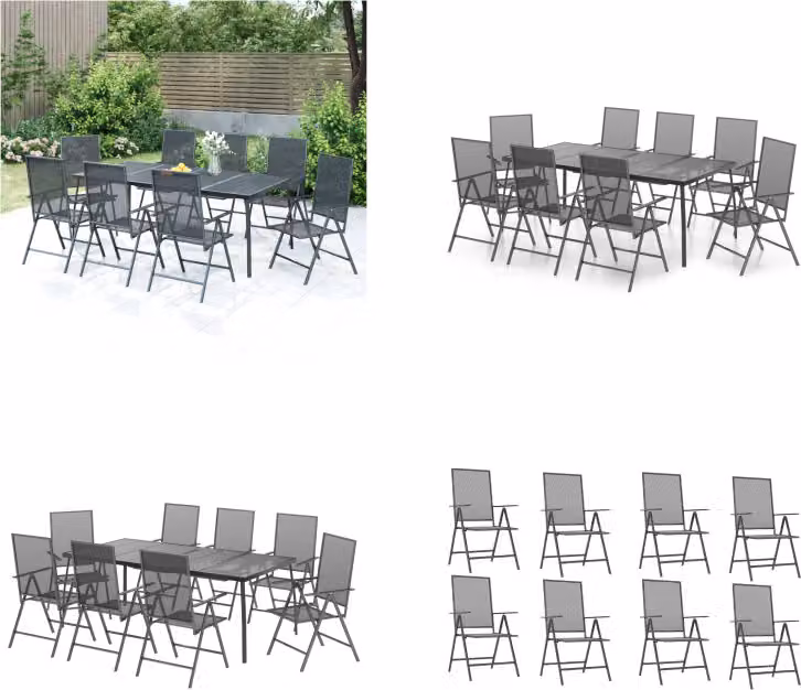 vidaXL Set da pranzo da giardino 9 pezzi in acciaio antracite - Set da pranzo da giardino - Set di sedute da giardino - Set di mobili da esterno - Set di mobili da giardino