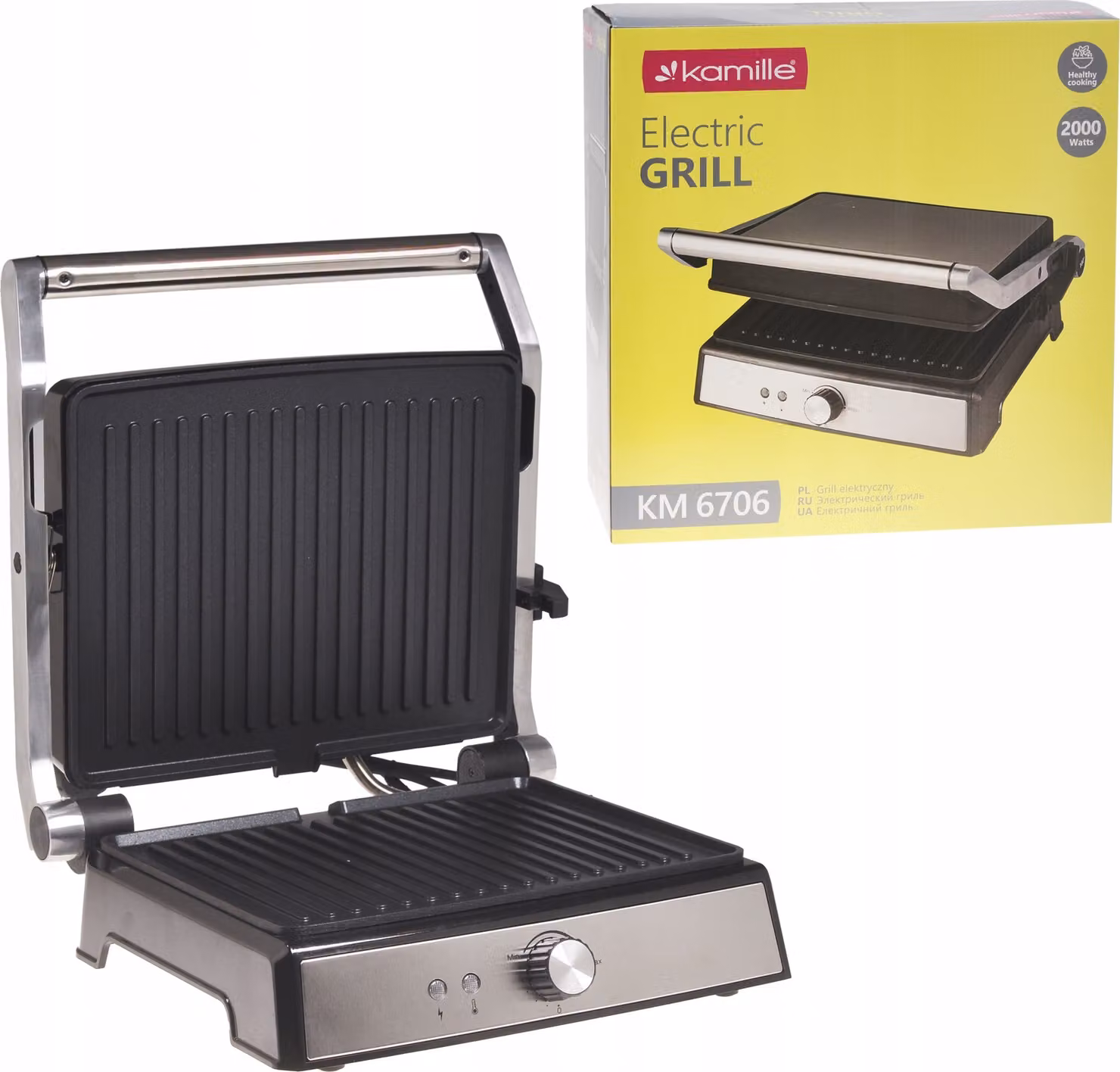 Griglia Elettrica Da 2000 Watti Con Tostapane A Sandwich A Librazione Kamille Km-6706
