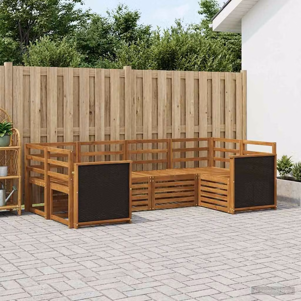 Set di divani da esterno vidaXL a forma di L composto da 6 pezzi in legno di acacia massello marrone con cuscini inclusi