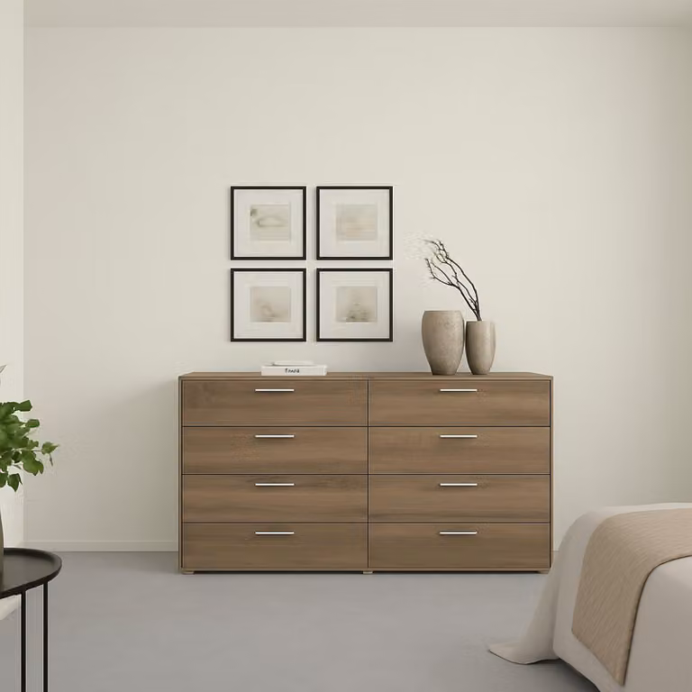 Dmora Credenza Phethai 40x140x81.7h cm Marrone Rovere, 8 Cassetti Apertura Scorrevole