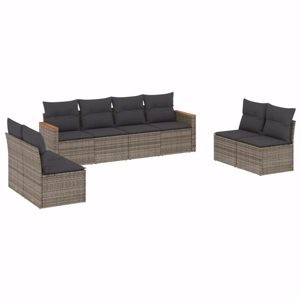 Set Divano da Giardino vidaXL 8 pz in Polyrattan Grigio con Cuscini e Forma a L – 2