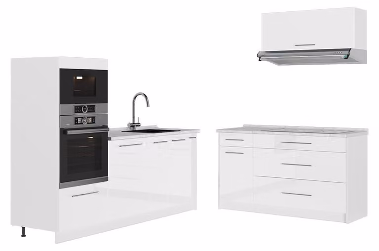 Cucina Vicco Fame-Line Bianco lucido/Bianco 340 cm, PL Marmo, Model 63943
