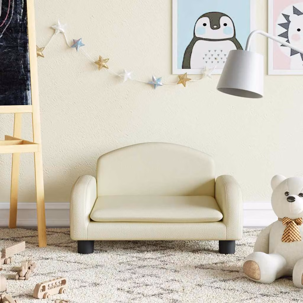 vidaXL Divano per Bambini in Similpelle Beige L/P/H: 50 x 40 x 30 cm