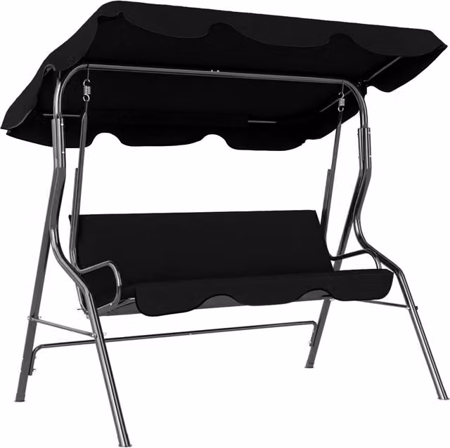 Dondolo da 3 posti Minimal con cuscini e tendal Sole in acciaio e poliestere nero L: 170 cm, P: 110 cm, H: 153 cm