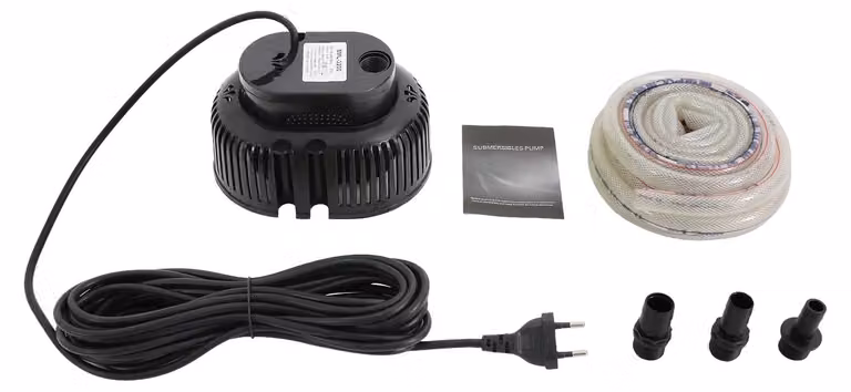 Pompa per coperture di piscine - Pompa sommergibile per piscine - 3000 litri/ora - Portata massima: 3,2 metri - Cavo: 7,5 metri - Tubo flessibile: 5 metri - Grado di protezione: IPX8 - Colore: nero