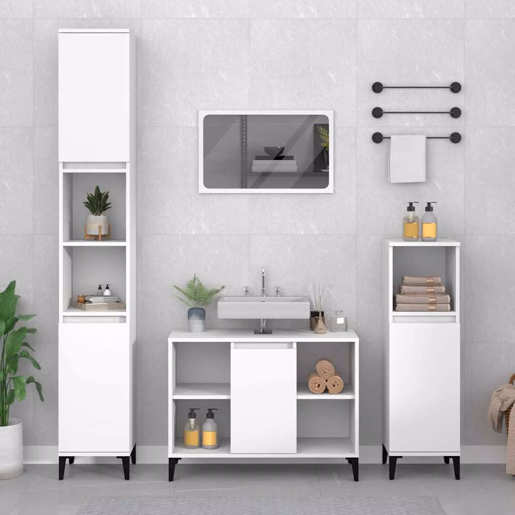 Mobile Lavabo Bianco vidaXL in Legno Multistrato con Ante a Battente L: 80 cm, P: 33 cm, H: 60 cm
