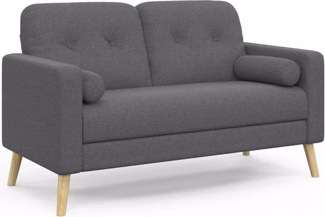 IDMarket - Divano scandinavo Claire a 2 posti in tessuto grigio antracite con cuscini coordinati