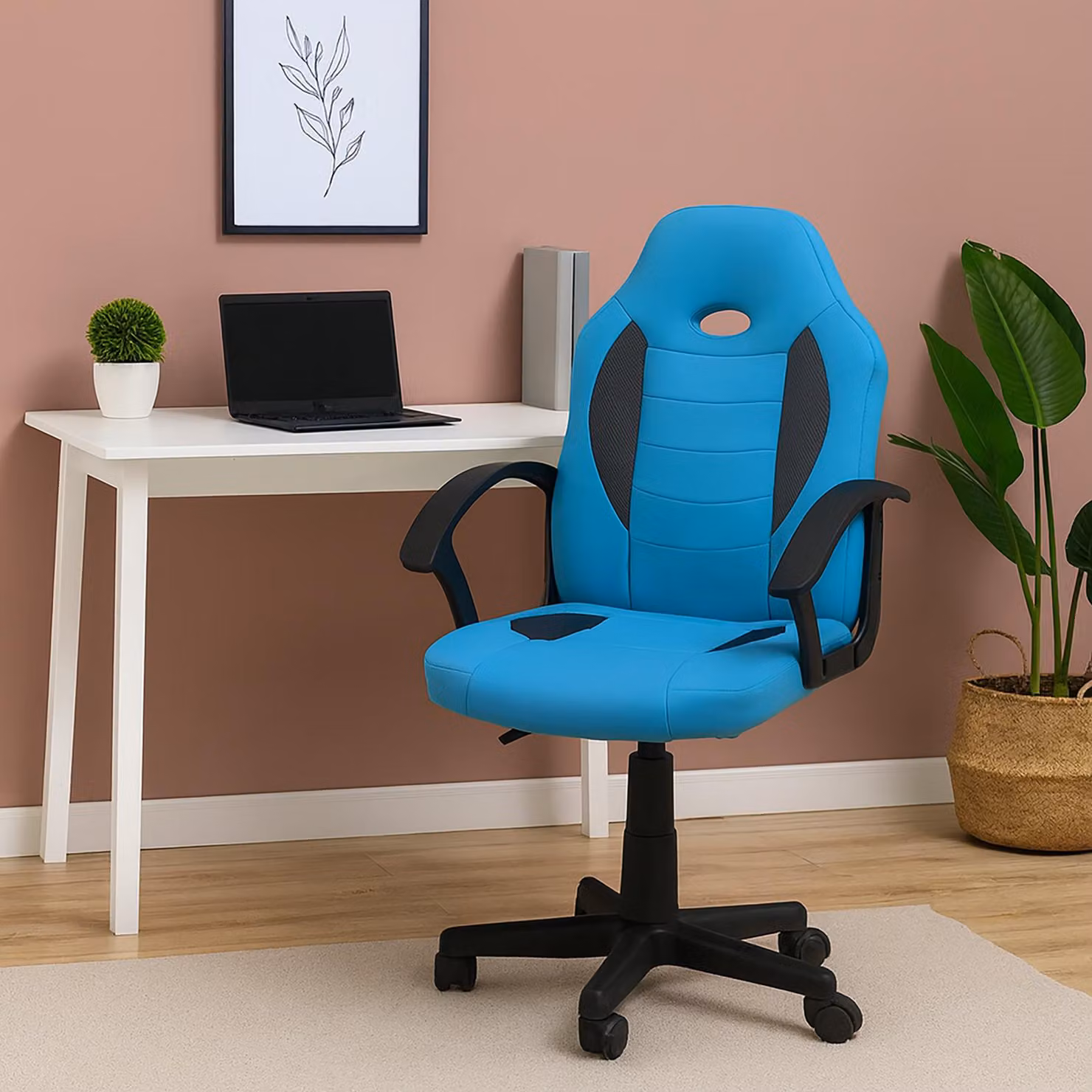 Sedia da scrivania Junior regolabile in altezza, sedia girevole ergonomica, azzurro