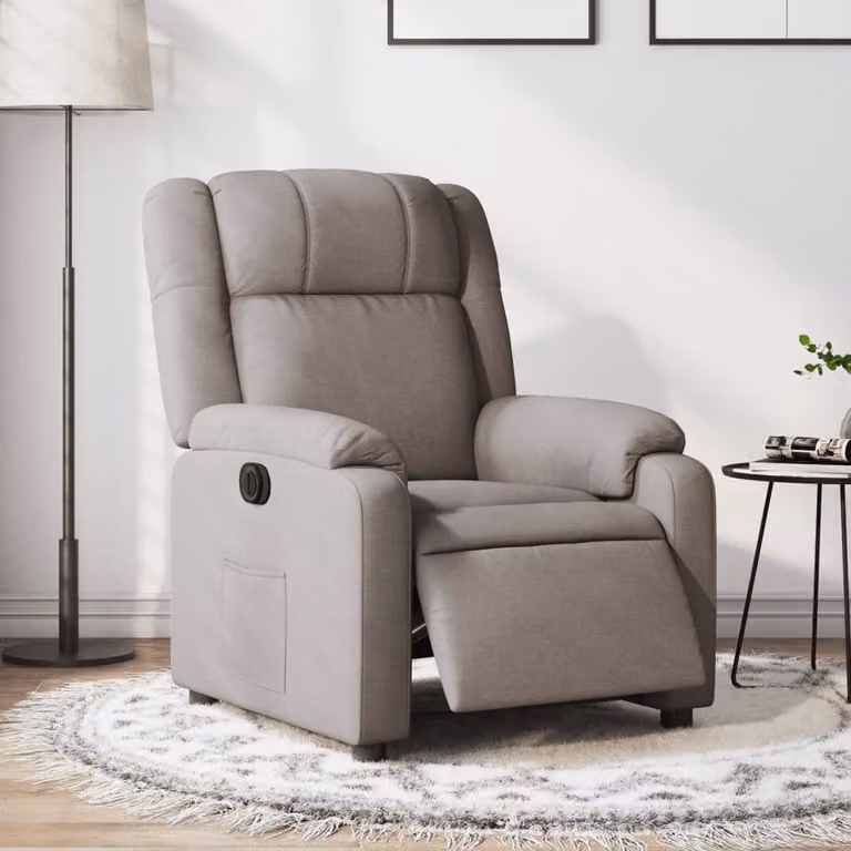 vidaXL Poltrona Elettrica Reclinabile in Tessuto Beige e Grigio con Braccioli