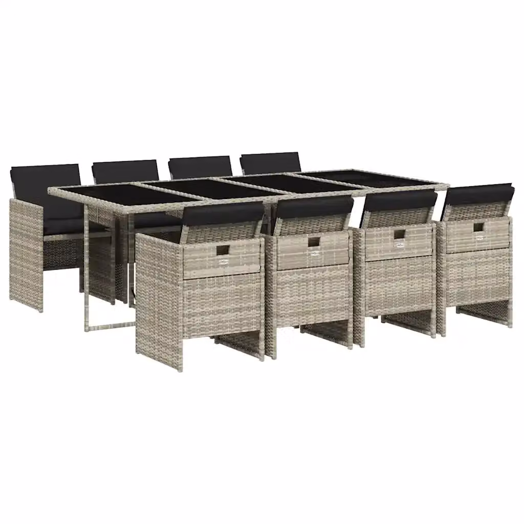 Set Pranzo da Giardino vidaXL in Polyrattan con Piano in Vetro e 9 Sedute, Grigio Antracite – 2