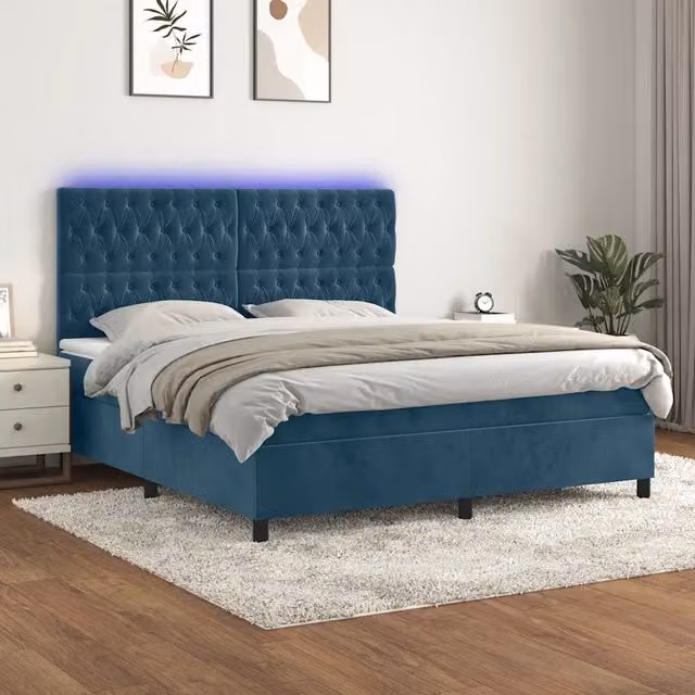 Letto Ibrido con Materasso e Illuminazione LED vidaXL Blu, L/P: 160 x 200 cm