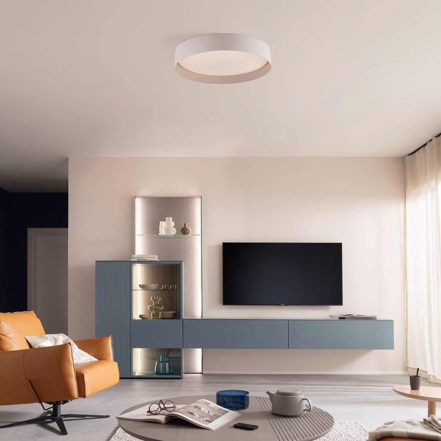 Schöner Wohnen Plafoniera soffitto TAVOLI, dimmerabile, Crema / Ambra, Soggiorno / Sala da pranzo, Metallo, Plafoniera