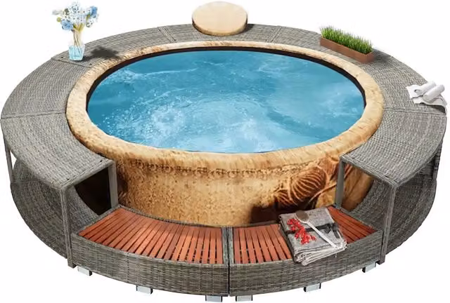 Bordo per Vasca da Spa in Polyrattan Grigio 46459