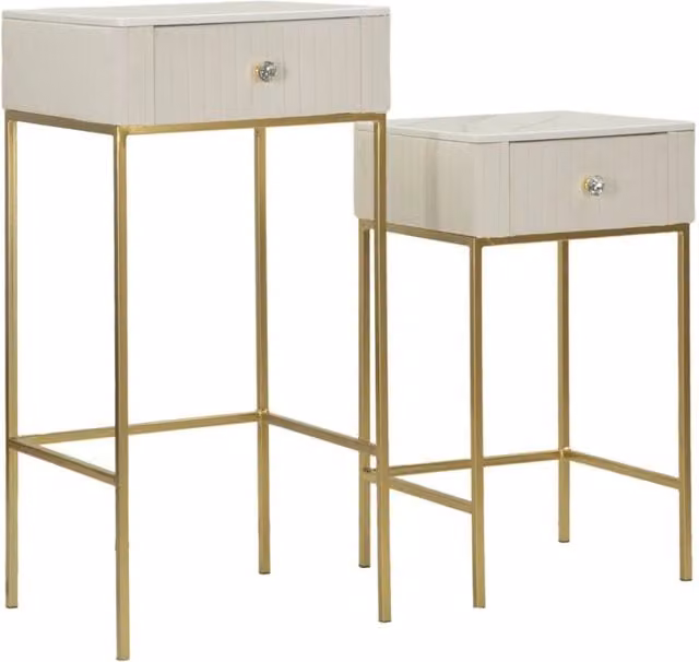 Set di 2 tavolini alti Wedding quadrati vikasa_home color beige e oro L/P/H: 45 x 45 x 90 cm e 40 x 40 x 70 cm