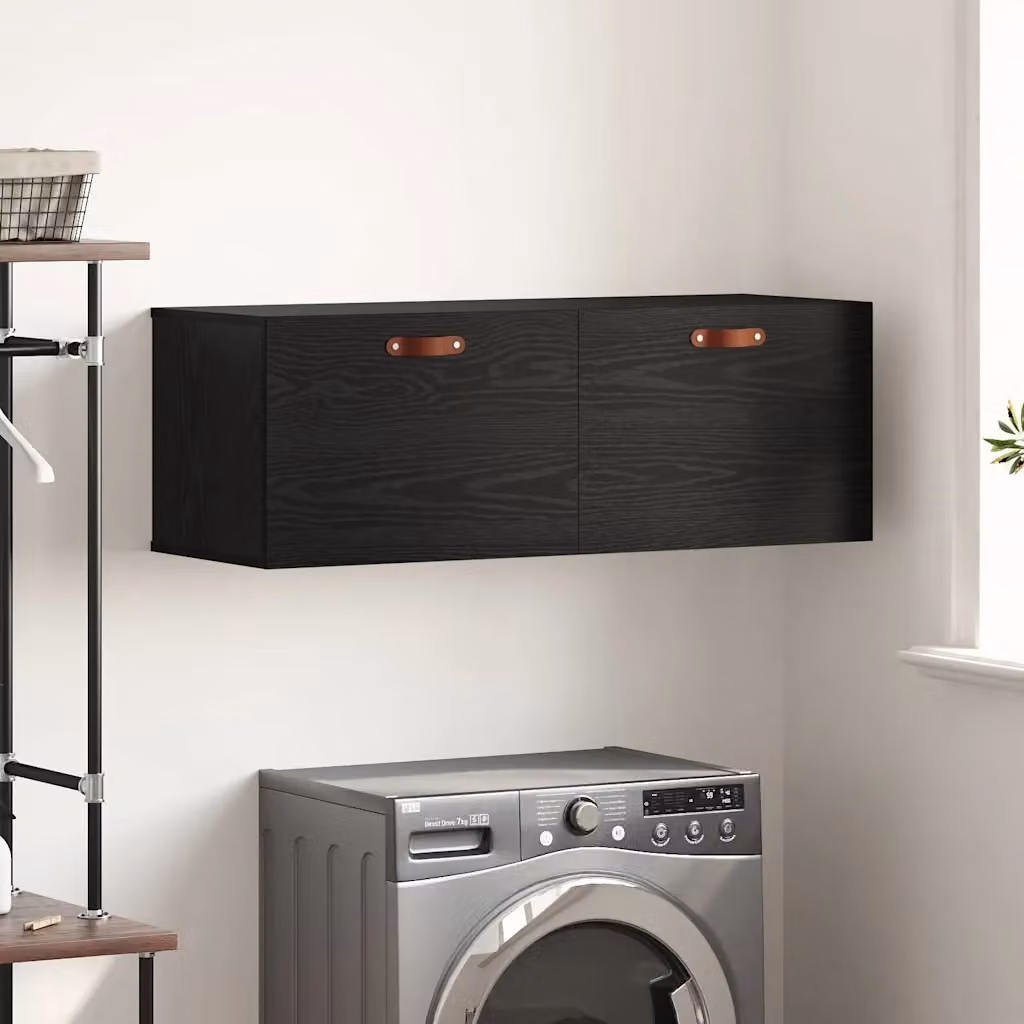 vidaXL Mobiletto a muro moderno in legno nero con ante a battente L 100 x P 36,5 x H 35 cm