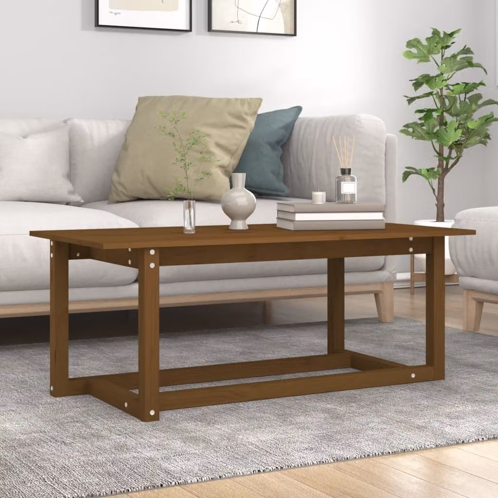 The Living Store Tavolino marrone miele 110x55x45 cm in legno di pino massello