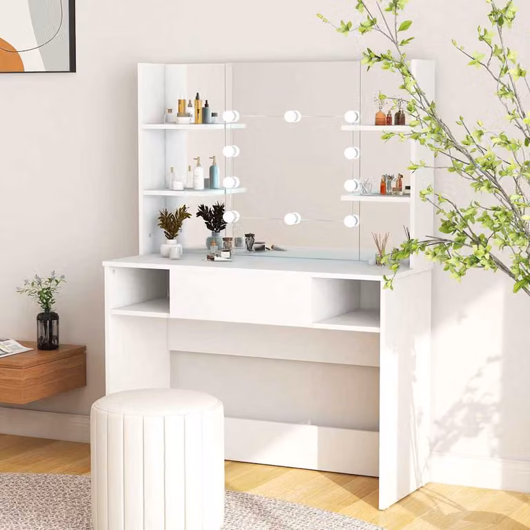 vidaXL Toeletta Hollywood con Luci LED in MDF Bianca L: 100 cm, P: 40 cm, H: 135 cm