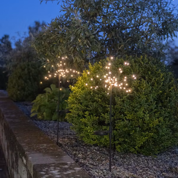 Decorazione solare a LED "Firework", confezione da 2, nera, 45 LED bianco caldo