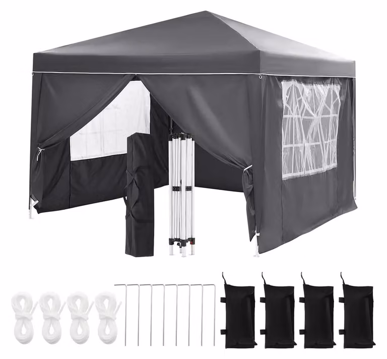 Gazebo pieghevole 3 x 3 m - Gazebo pop-up per feste/gazebo da giardino - 4 pareti laterali - Montaggio rapido automatico - Colonna d'acqua 1000–1500 mm - Per 8+ persone - Grigio
