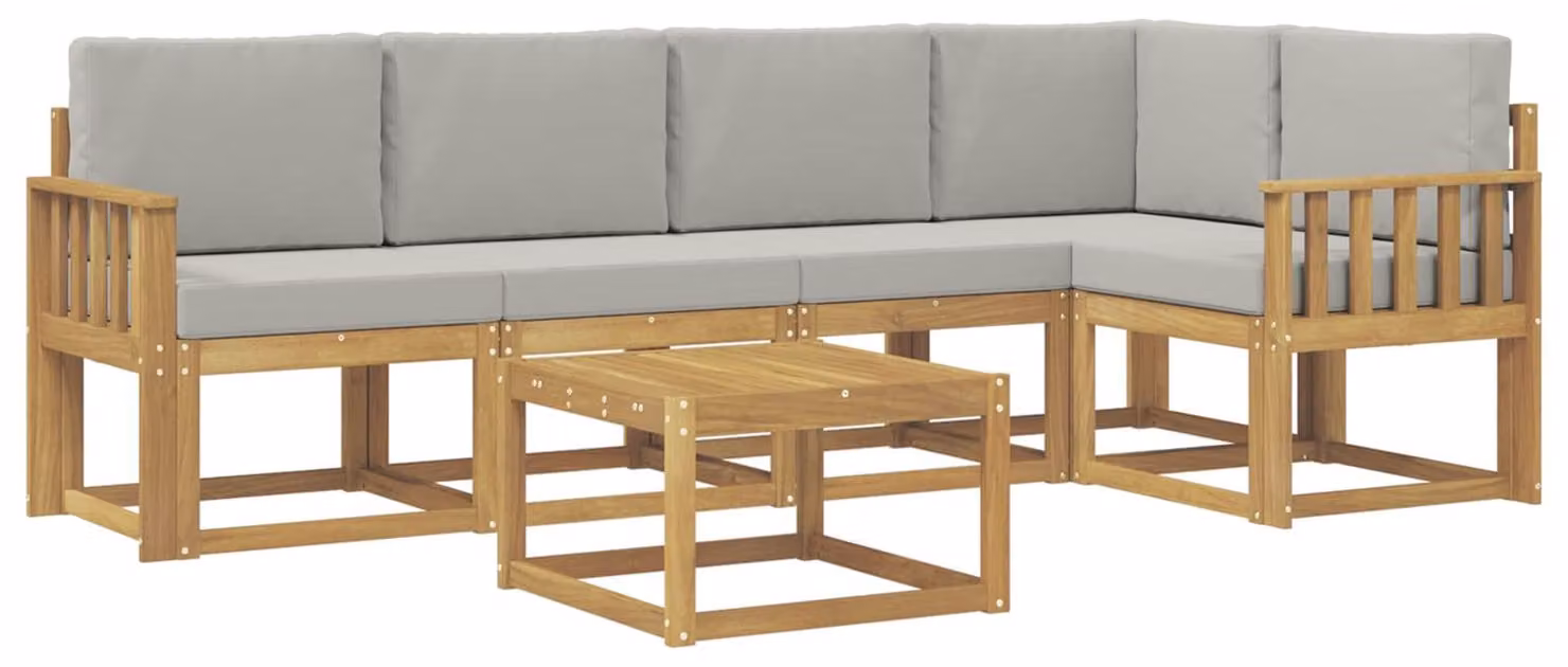 Set di divani da esterno, 6 pezzi, bianco e grigio chiaro