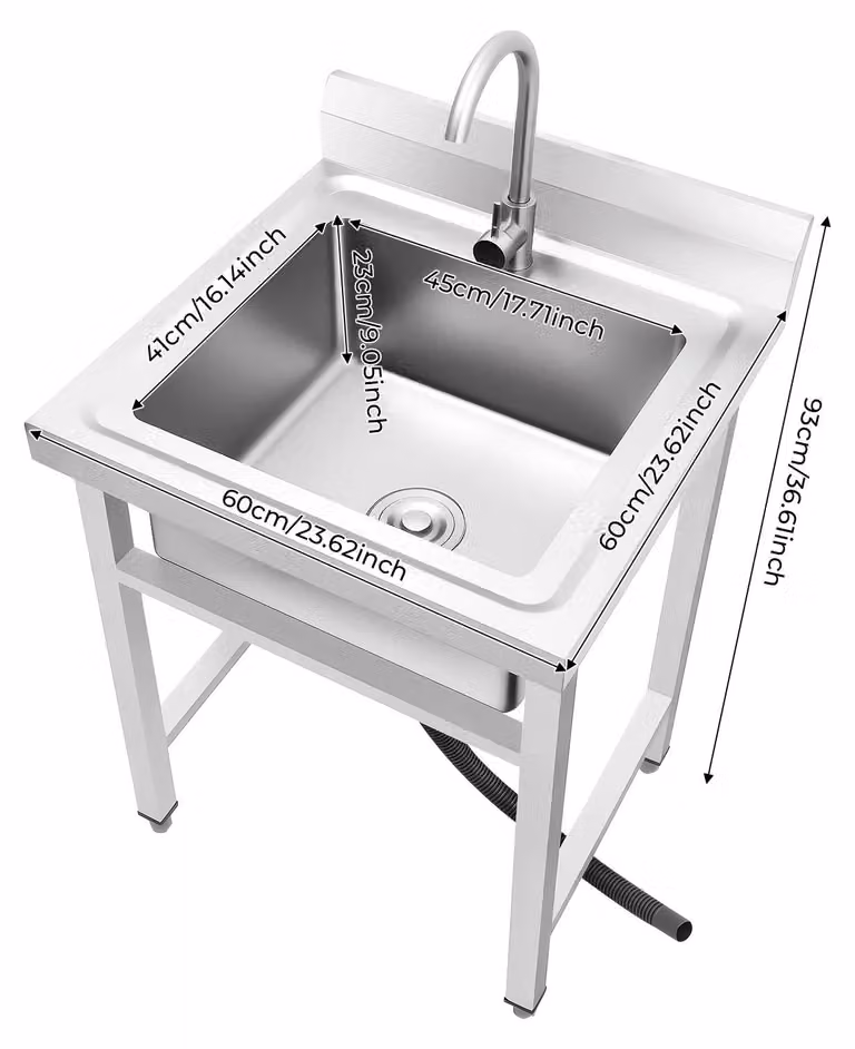 Lavello da cucina indipendente, in acciaio inossidabile, design spazioso, colore argento