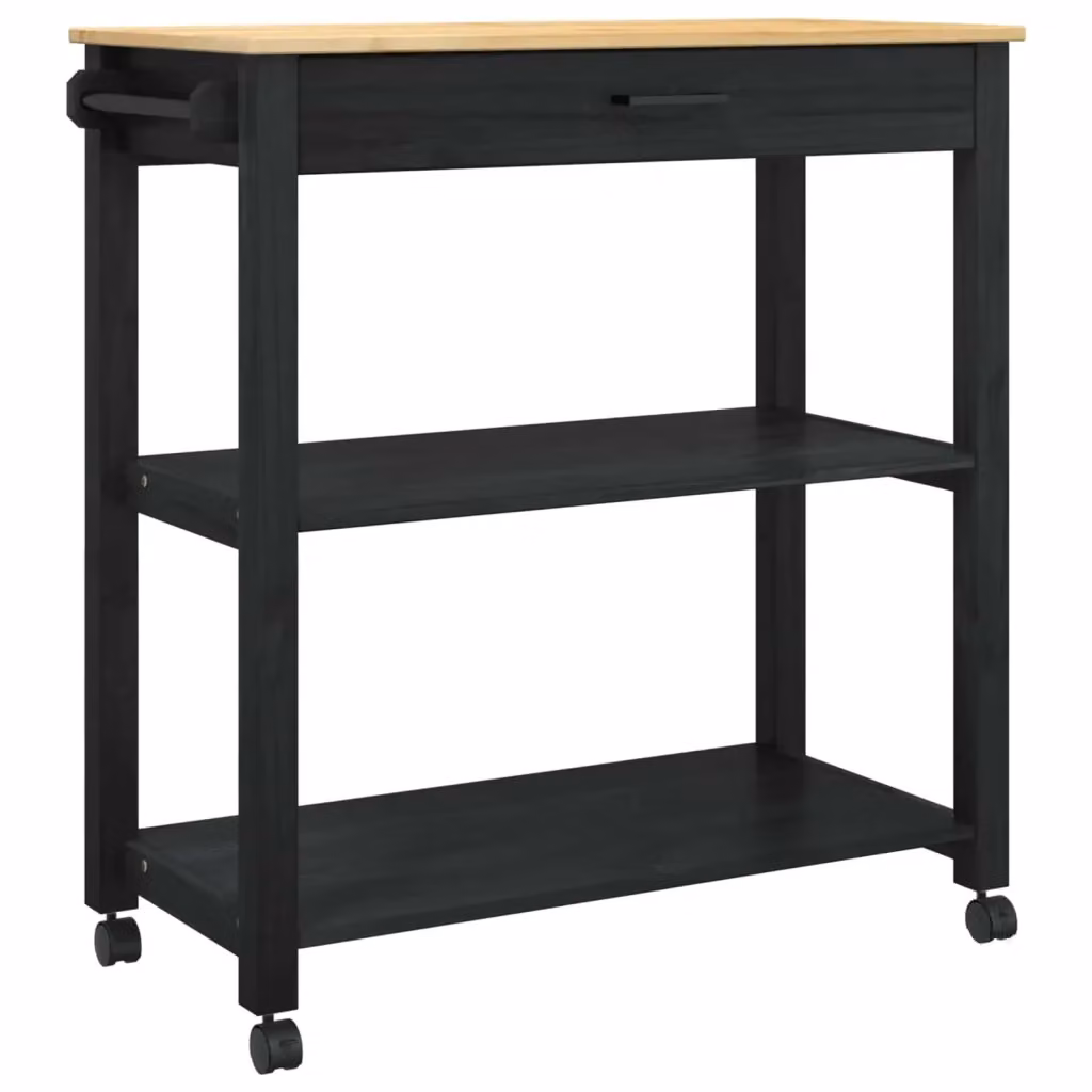 vidaXL Carrello da Cucina MONZA Moderno Nero con Piano in Legno di Pino L: 84 cm, P: 40 cm, H: 88,5 cm – 2