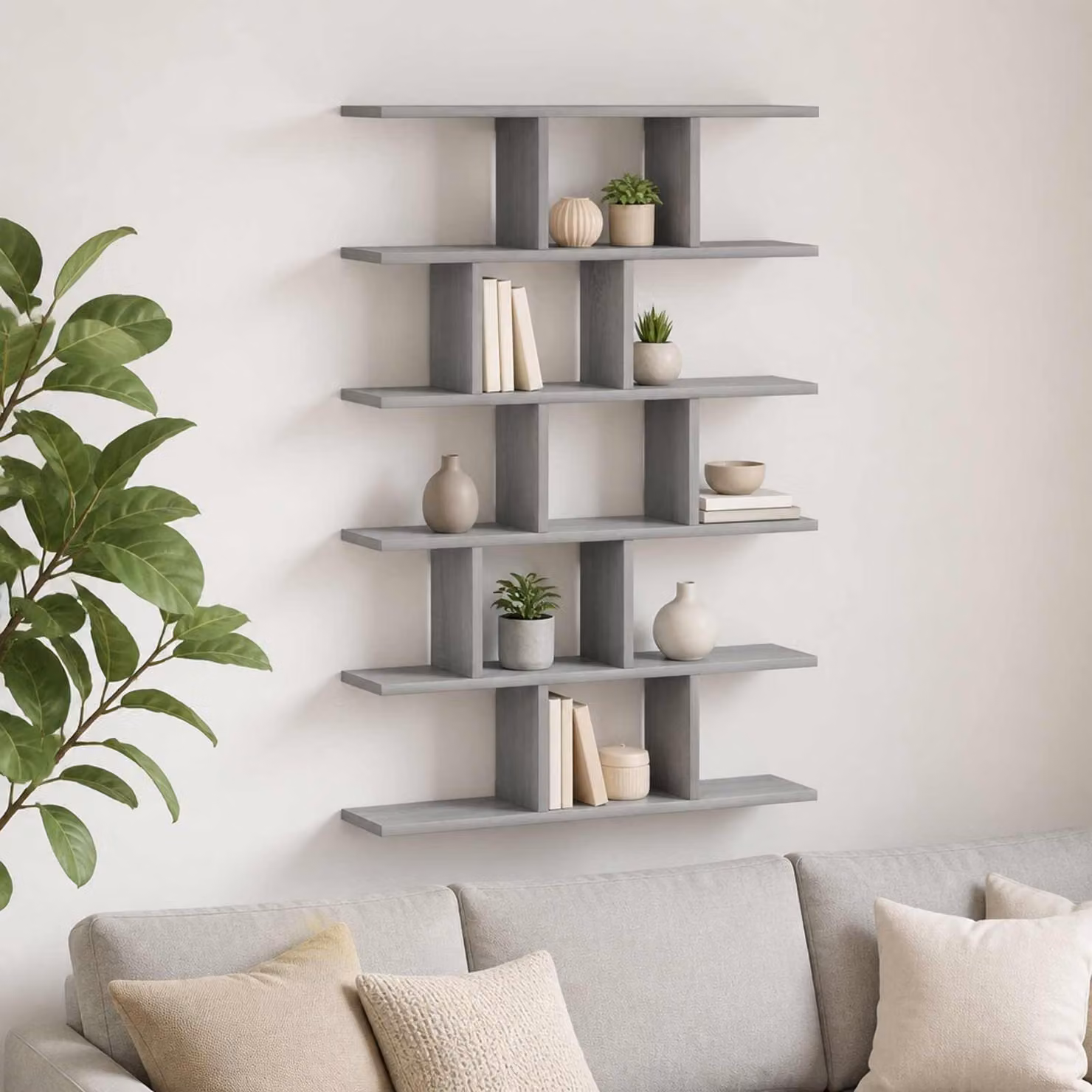 Scaffale da parete moderno vidaXL in legno e MDF grigio L: 70 cm, P: 17 cm, H: 101 cm
