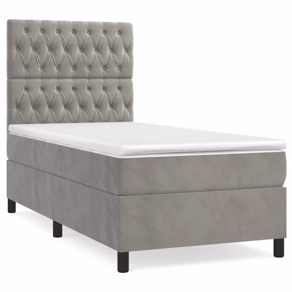 Letto con Giroletto a Molle e Materasso Ibrido vidaXL in Velluto Grigio e Bianco L/P/H: 190 x 90 x 40 cm – 2