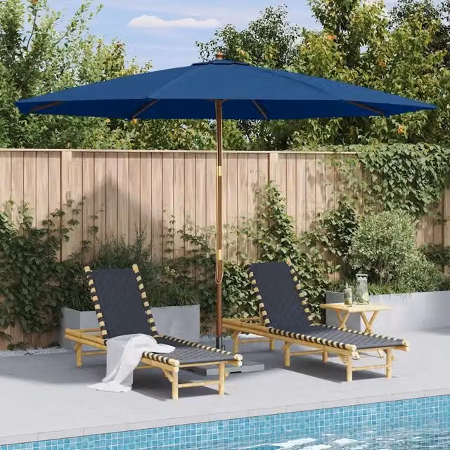 Ombrellone da esterni Videx con palo in legno e copertura in poliestere blu, diametro 350 cm – 1
