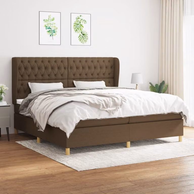 The Living Store Letto a molle con materasso marrone scuro 200x200 cm in tessuto