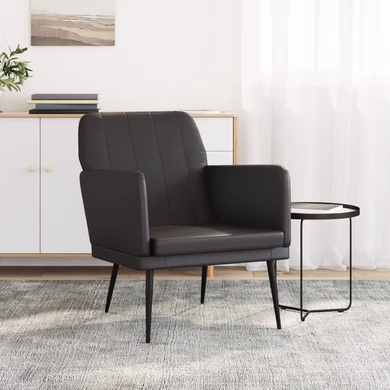 Poltrona relax reclinabile vidaXL in similpelle nera con braccioli e struttura in metallo L: 61 cm, P: 78 cm, H: 80 cm