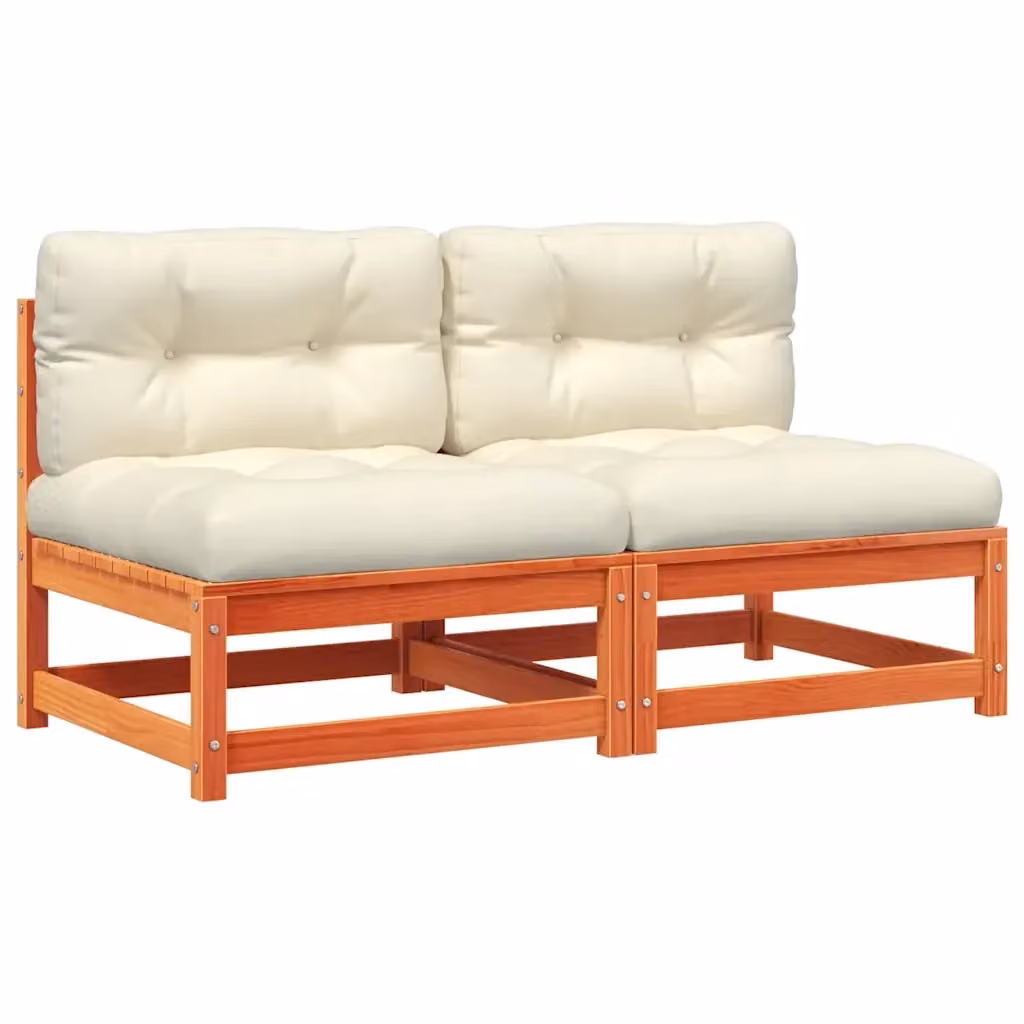 Divano da giardino vidaXL in legno di pino cerato marrone e bianco con cuscini in tessuto e schiuma – 2