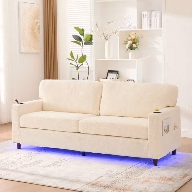 Divano 2 posti ¨C Minimal ¨C beige tessuto legno metallo cuscini imbottito