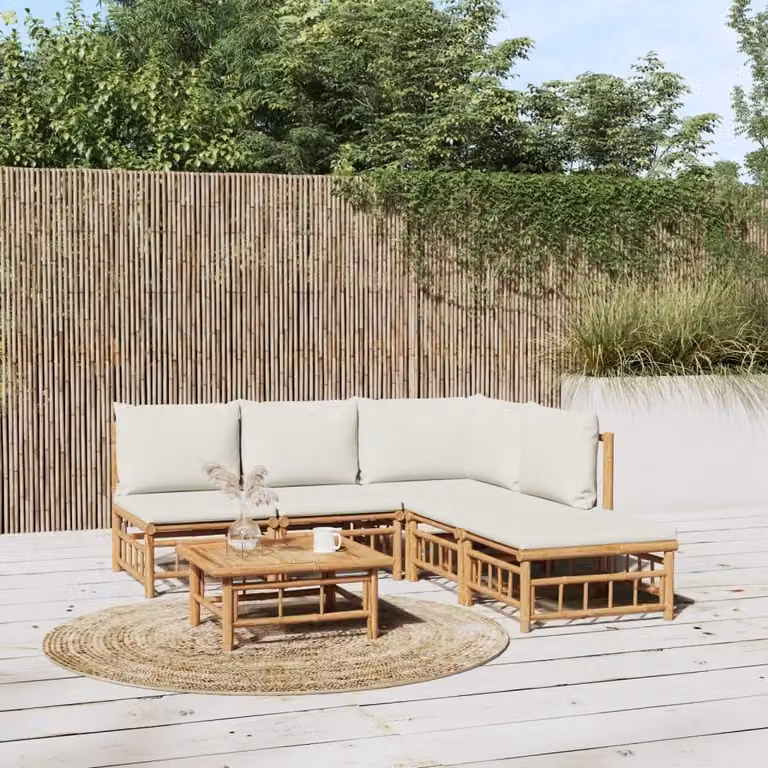 Maison Exclusive - Set da giardino da 6 pezzi con cuscini color bianco crema in bambù