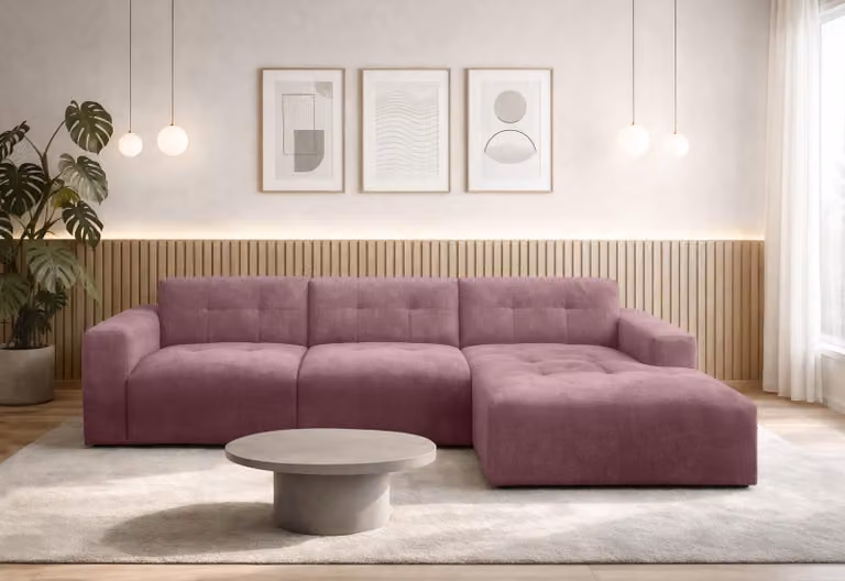 AX LIVING Divano a L Corlu Rosa per soggiorno 310 cm R
