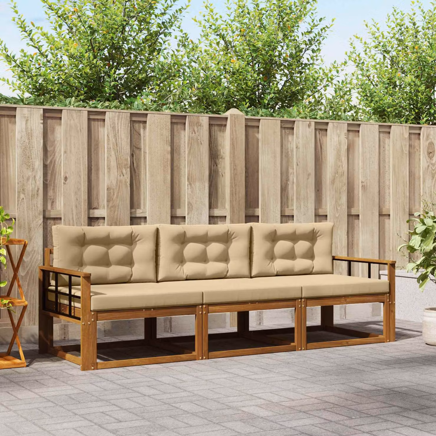 Set di divani da esterno vidaXL in legno di acacia con cuscini, colore marrone e beige