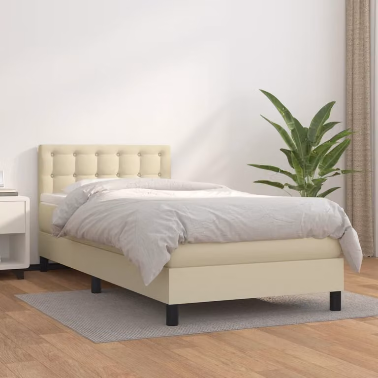 vidaXL Letto Ibrido con Materasso a Molle Insacchettate e Imbottitura in Similpelle Beige e Bianco L/P/H: 90 x 190 cm