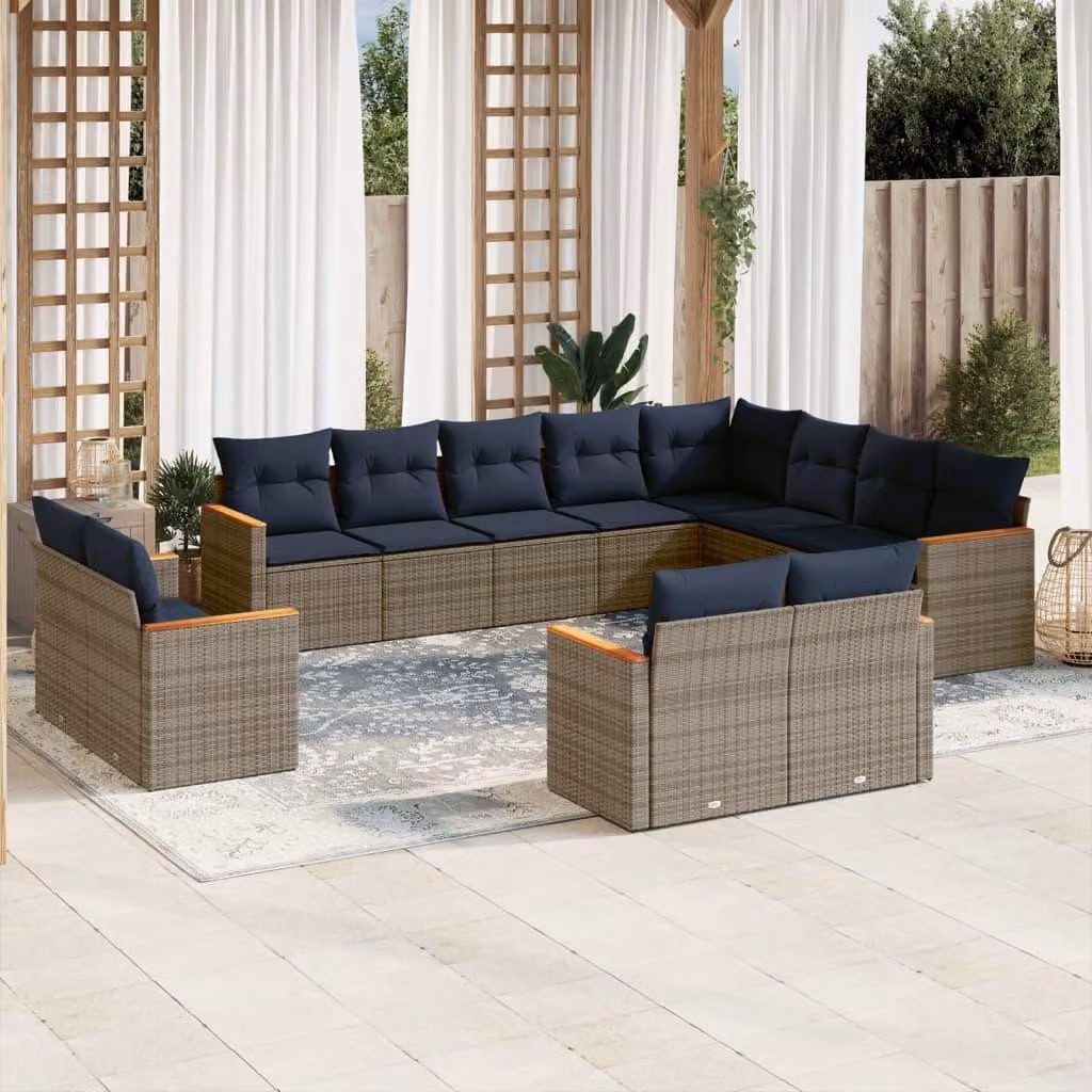 Maison Exclusive - Set da giardino 12 pezzi con cuscini, grigio, polyrattan