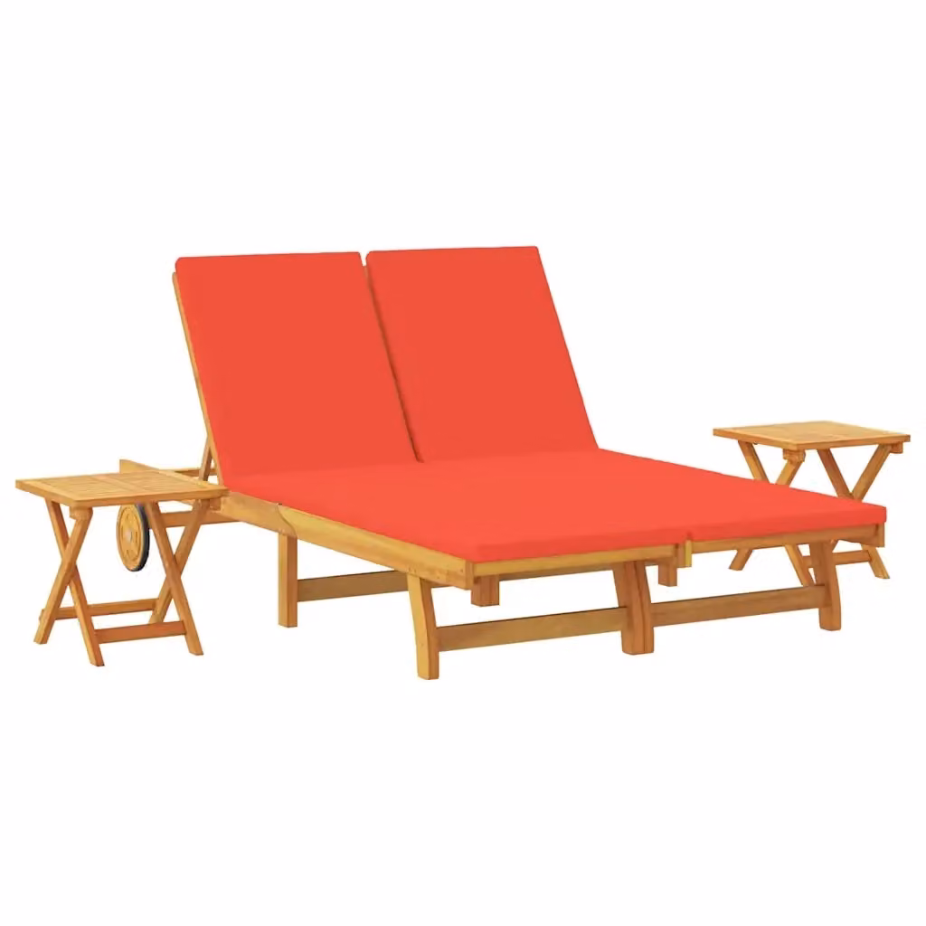 vidaXL Lettino da sole in legno di acacia con cuscino rosso resistente alle intemperie e poggiatesta regolabile – 2