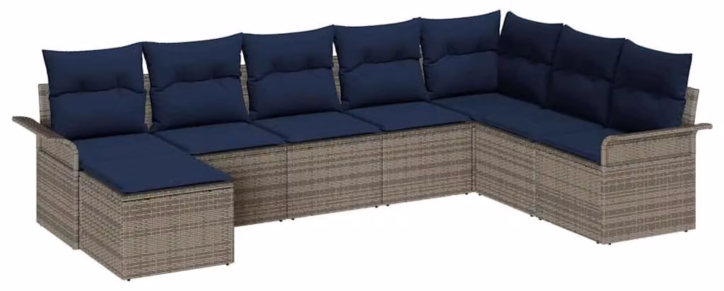 Set Divano da Giardino 8 pcs Grigio chiaro Poly Rattan