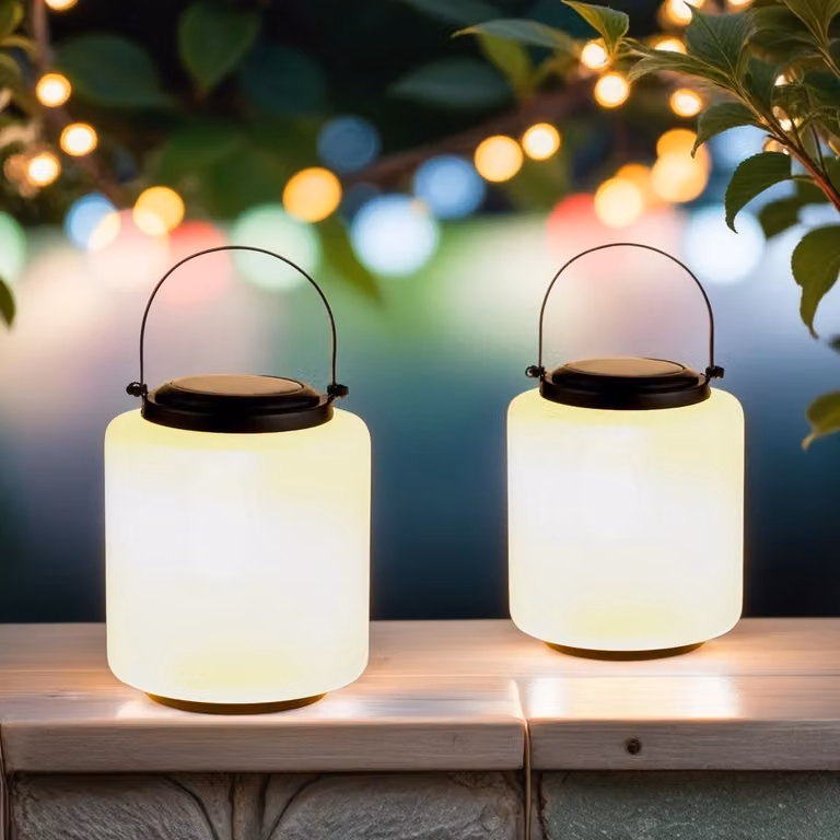 set di 2 moderne lanterne solari in vetro Lampada da balcone Decorazione da giardino Moderna Erlin Bianco